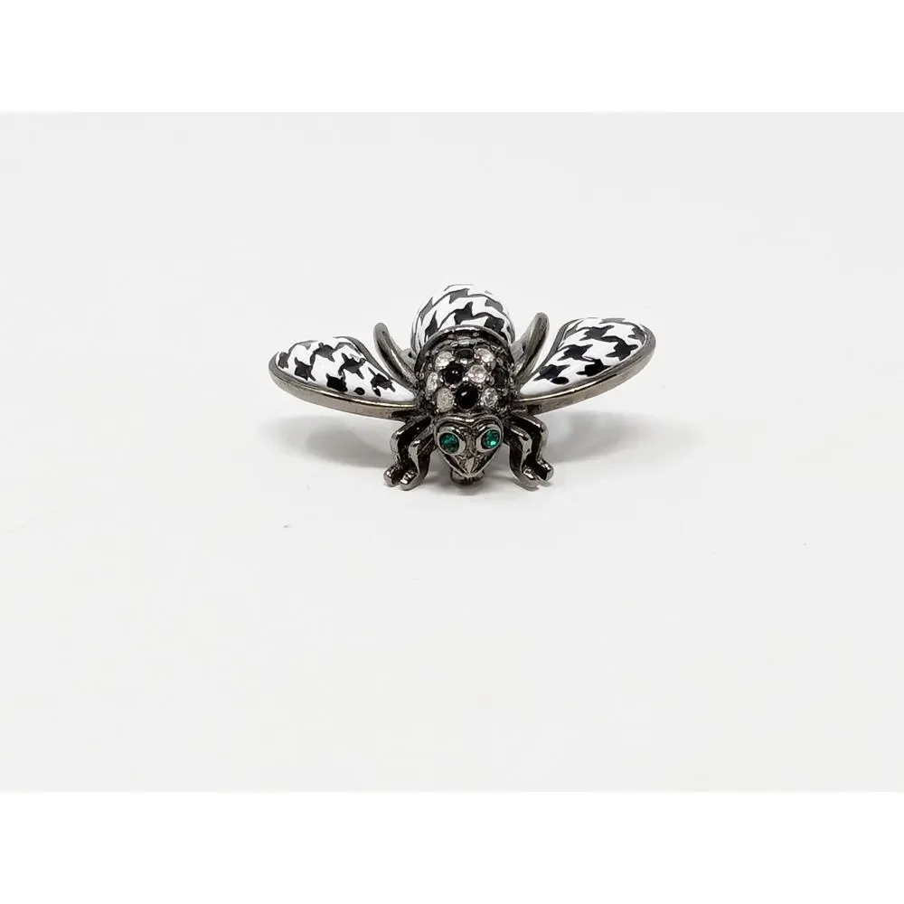 Joan Rivers Bee Brooch Houndstooth Black White Plaid Enamel Signed